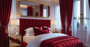 Cherry Red And Gold Bedroom